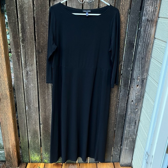 Eileen Fisher Tencel Stretch-Jersey Bateau-Neck Midi Dress In Black Sz M - Picture 5 of 11